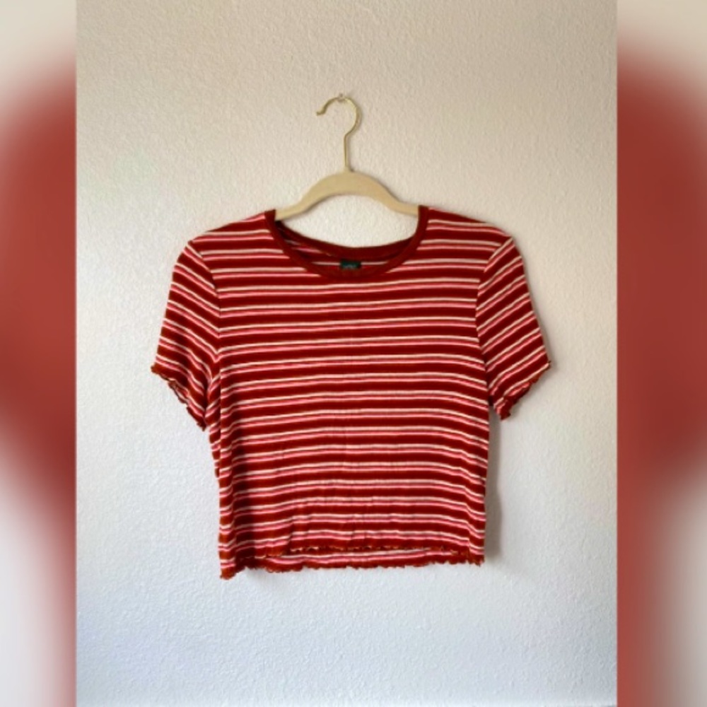 Orange+White Striped Cropped Shirt
